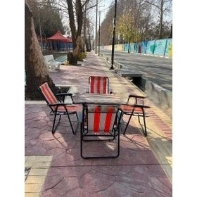 ست 4 نفره صندلی تاشو مسافرتی با میز چوبی و 7 فنر
